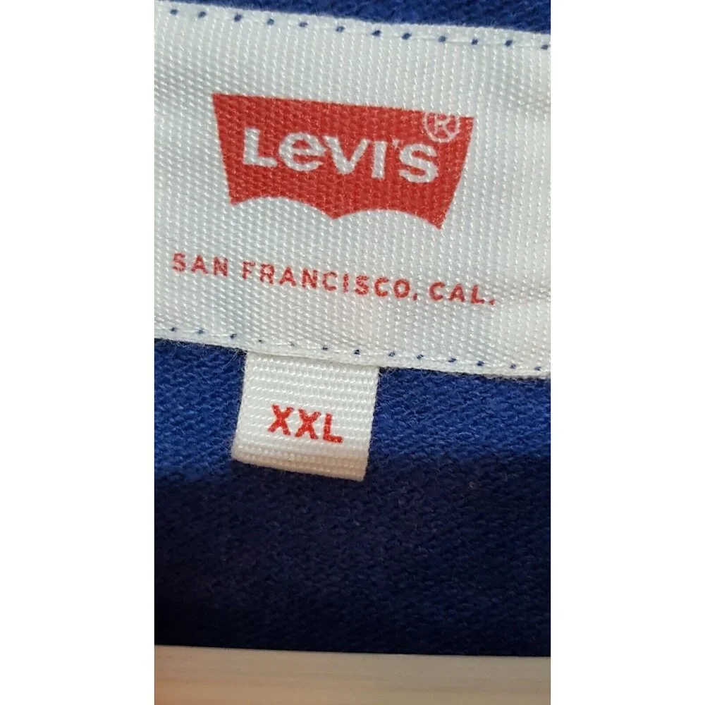 Levi's Men's XXL Polo Shirt‎ Blue Short Sleeve Red Logo Cotton Y2K